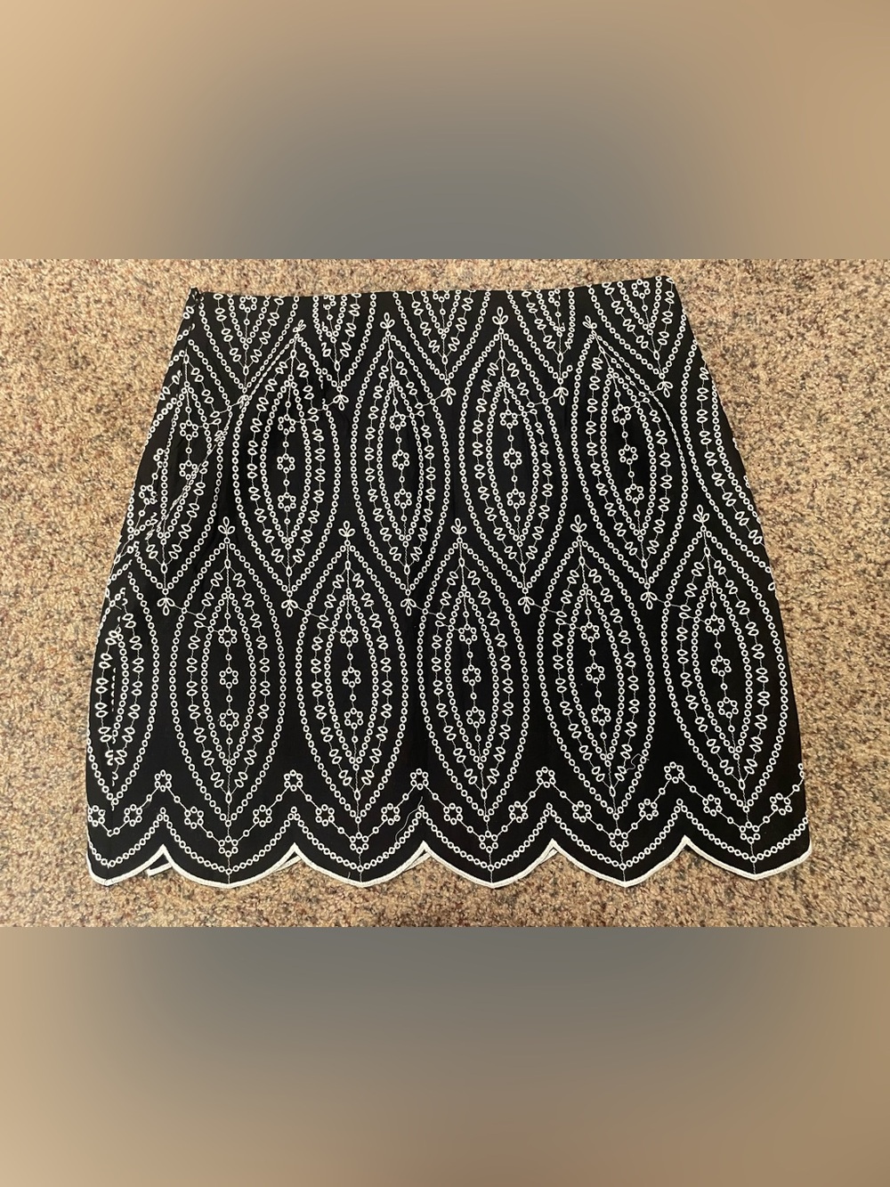 LOFT Black Skirt with white embroidered design